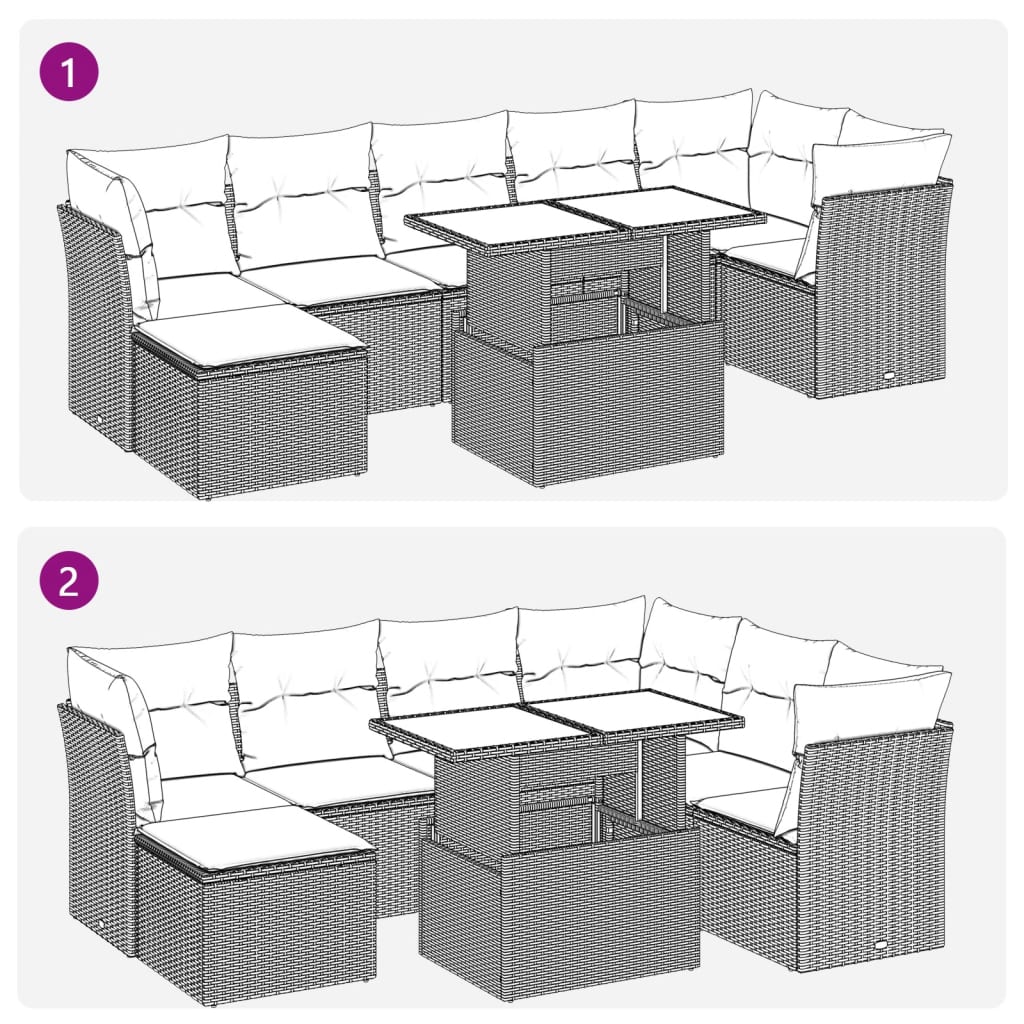 8-delige Loungeset met kussens poly rattan zwart – afbeelding 11