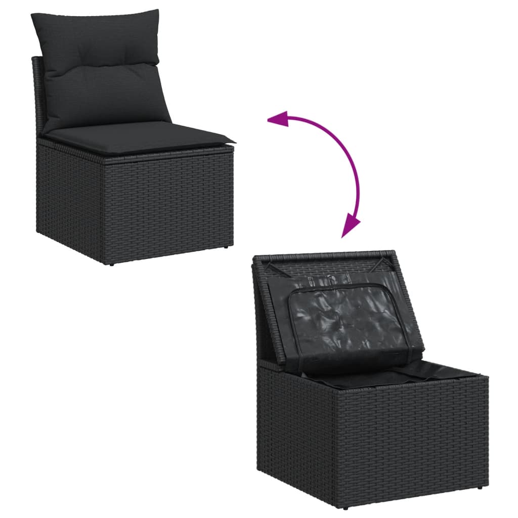 8-delige Loungeset met kussens poly rattan zwart – afbeelding 7