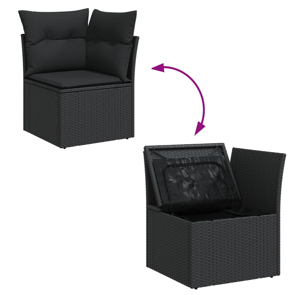 8-delige Loungeset met kussens poly rattan zwart – afbeelding 8