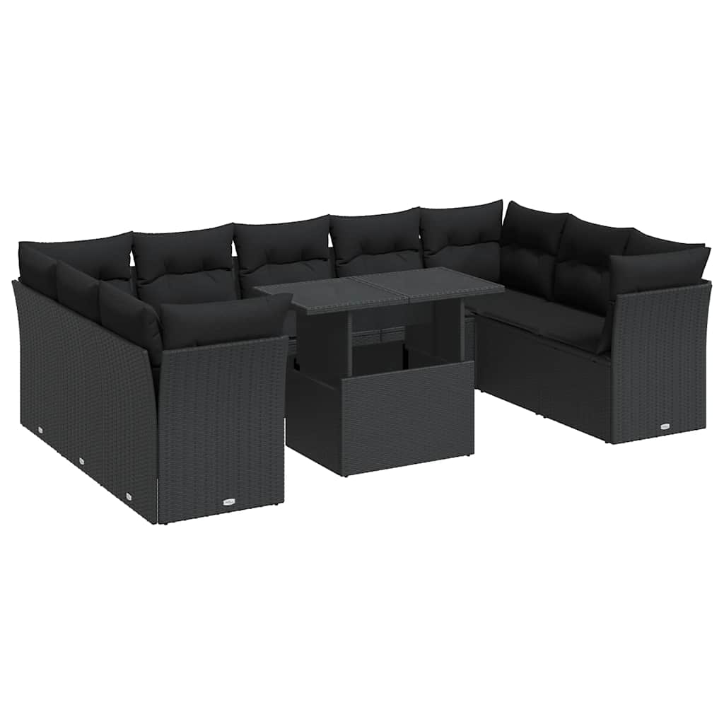 10-delige Loungeset met kussens poly rattan zwart – afbeelding 2