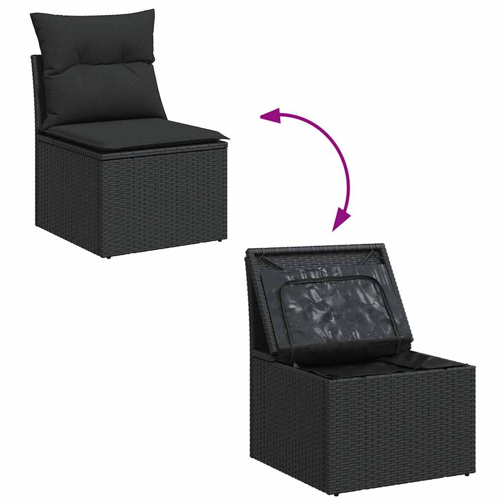 10-delige Loungeset met kussens poly rattan zwart – afbeelding 6