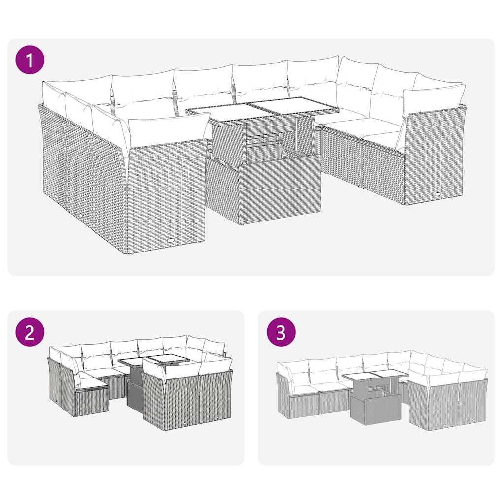 10-delige Loungeset met kussens poly rattan zwart – afbeelding 9