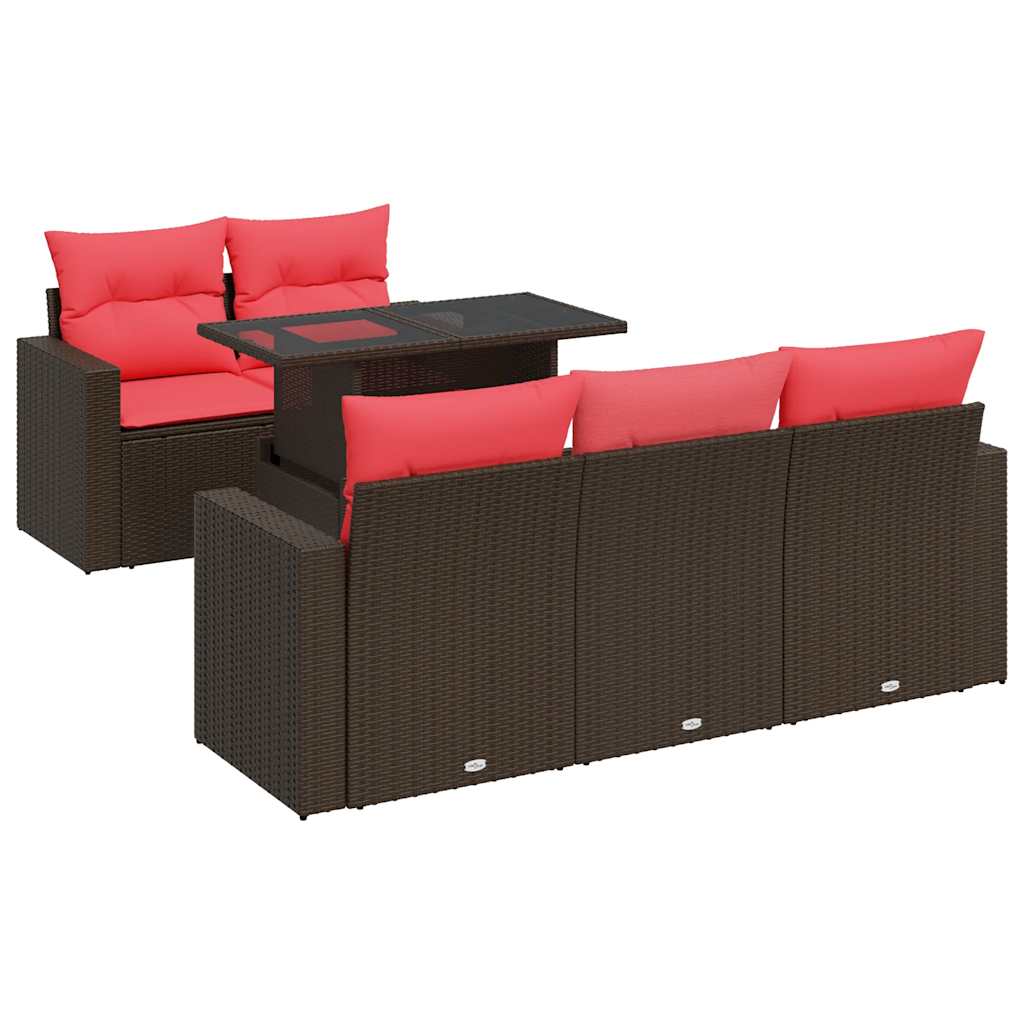 6-delige Loungeset met kussens poly rattan acacia bruin – afbeelding 2