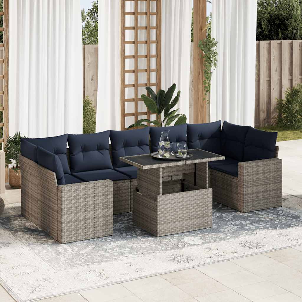 8-delige Loungeset met kussens poly rattan acacia grijs – afbeelding 1