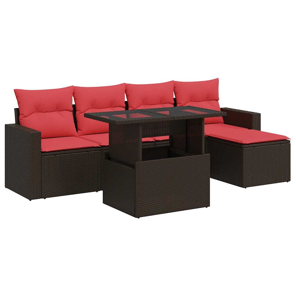 6-delige Loungeset met kussens poly rattan acacia bruin – afbeelding 2