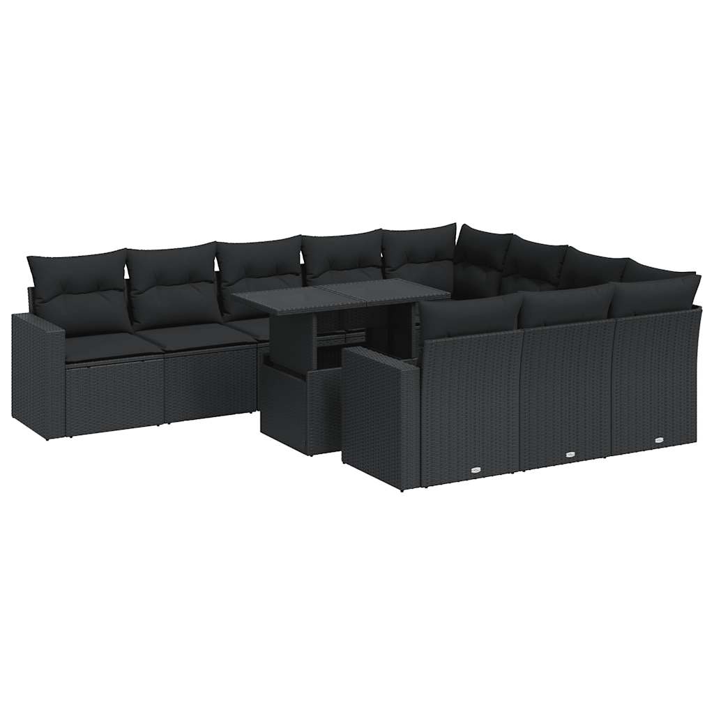 11-delige Loungeset met kussens poly rattan zwart – afbeelding 2