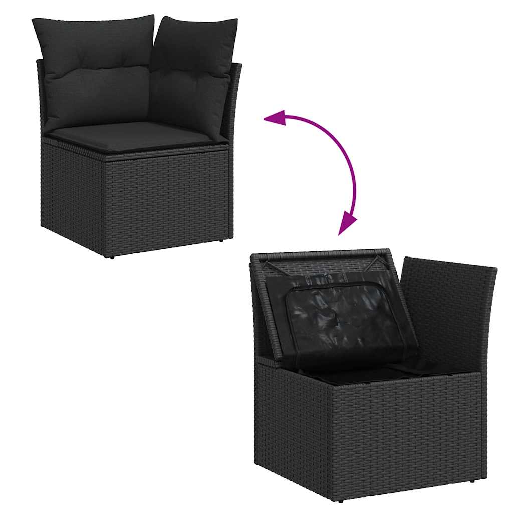 7-delige Loungeset met kussens poly rattan zwart – afbeelding 8