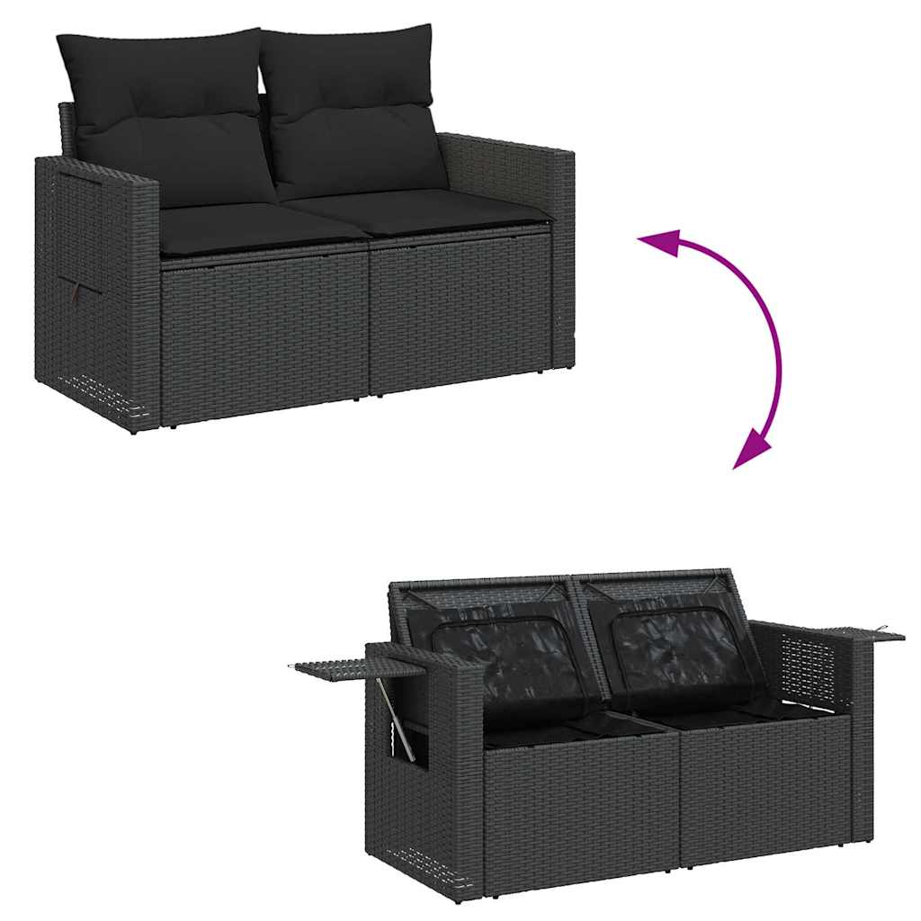 7-delige Loungeset met kussens poly rattan zwart – afbeelding 9