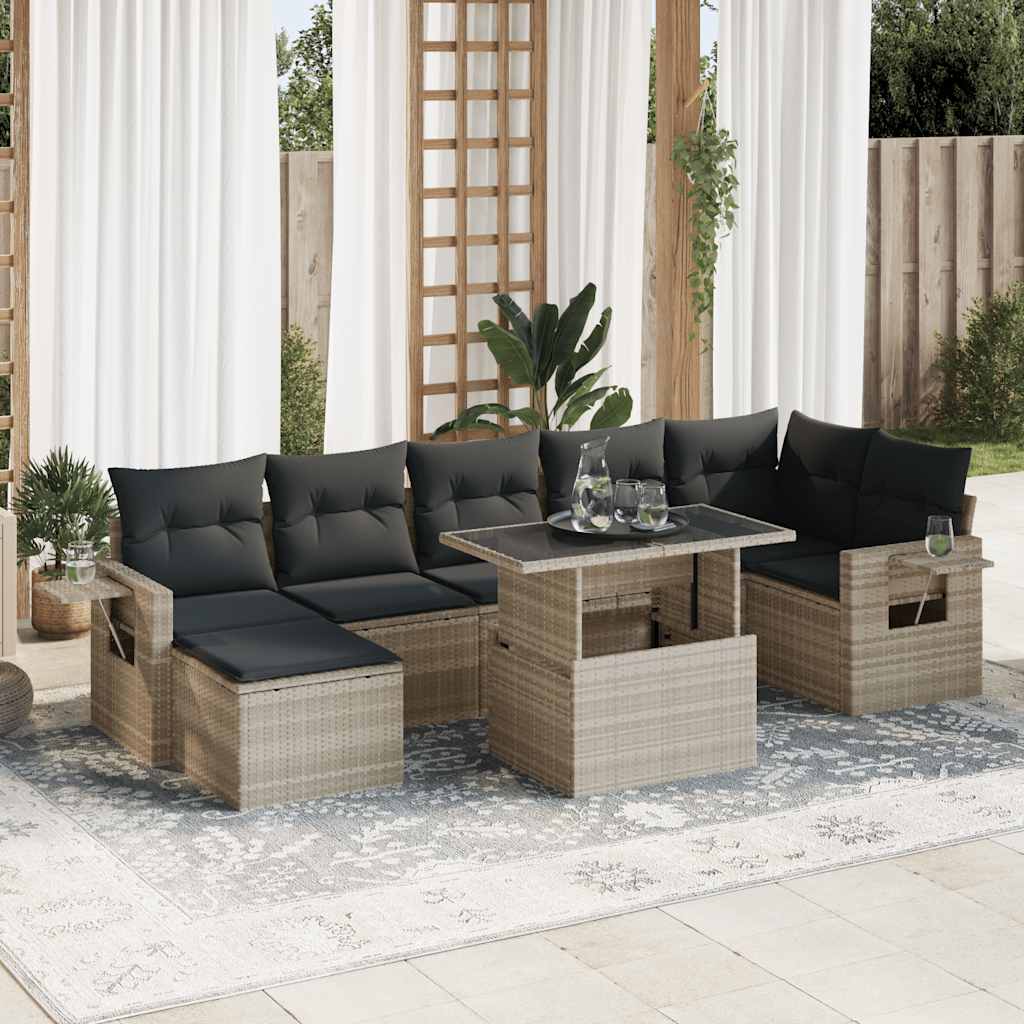 8-delige Loungeset met kussens poly rattan lichtgrijs – afbeelding 1