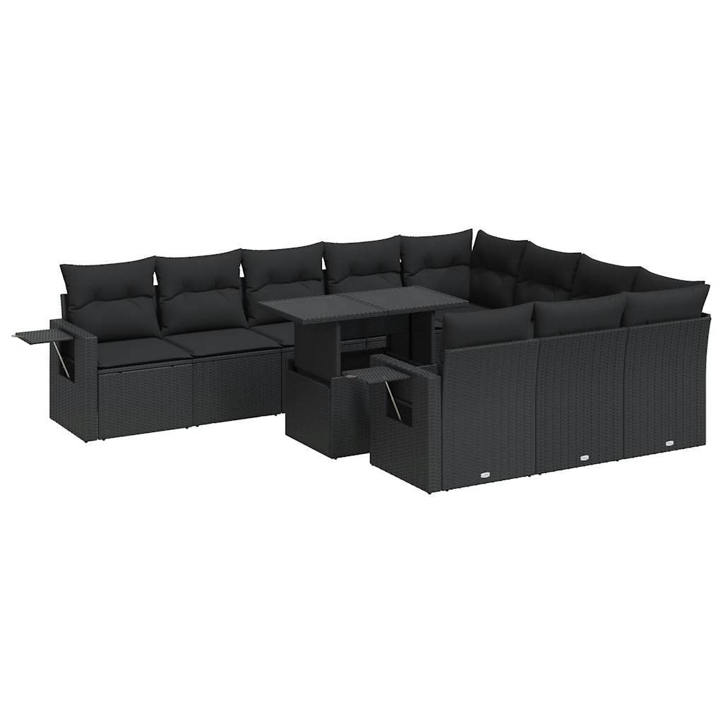 11-delige Loungeset met kussens poly rattan zwart – afbeelding 2