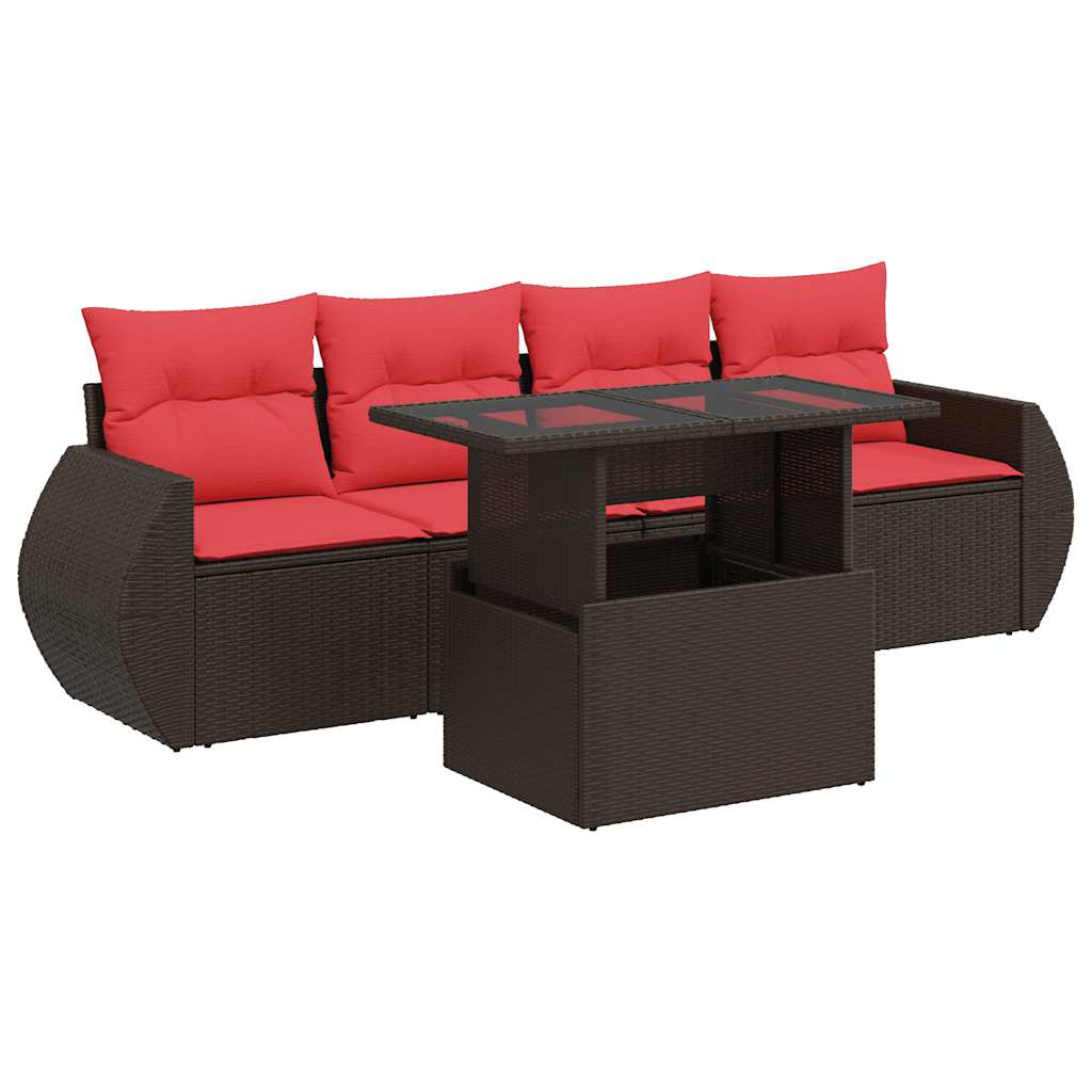 5-delige Loungeset met kussens poly rattan acacia bruin – afbeelding 2