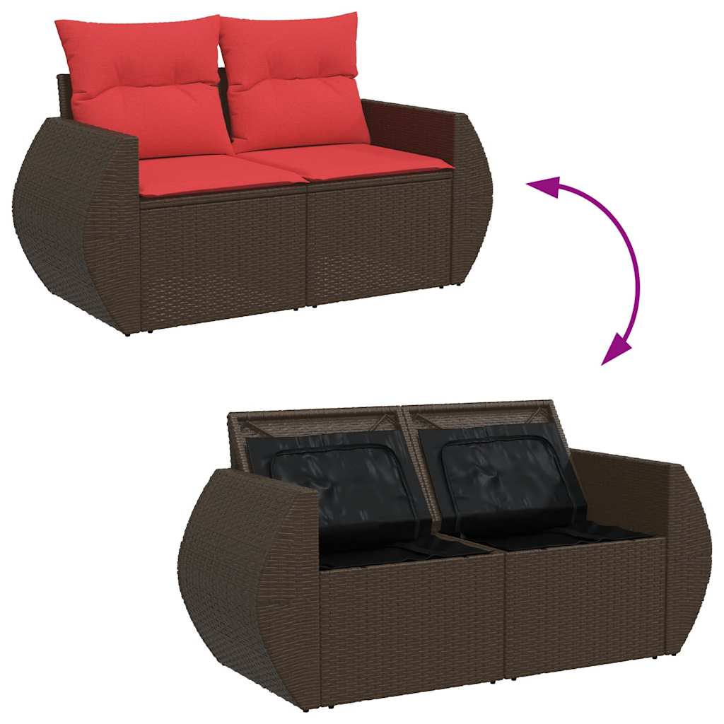 5-delige Loungeset met kussens poly rattan acacia bruin – afbeelding 6