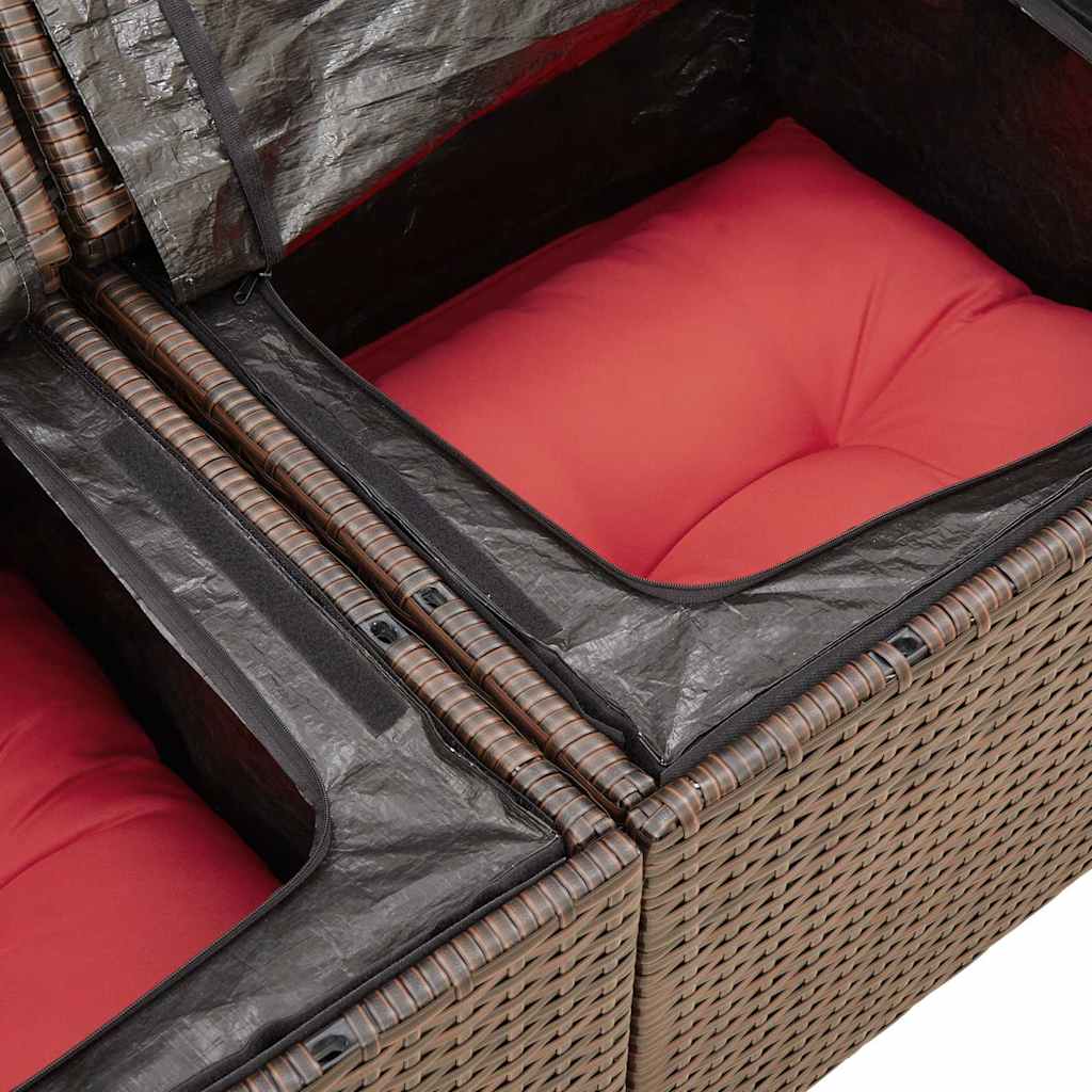 5-delige Loungeset met kussens poly rattan acacia bruin – afbeelding 9