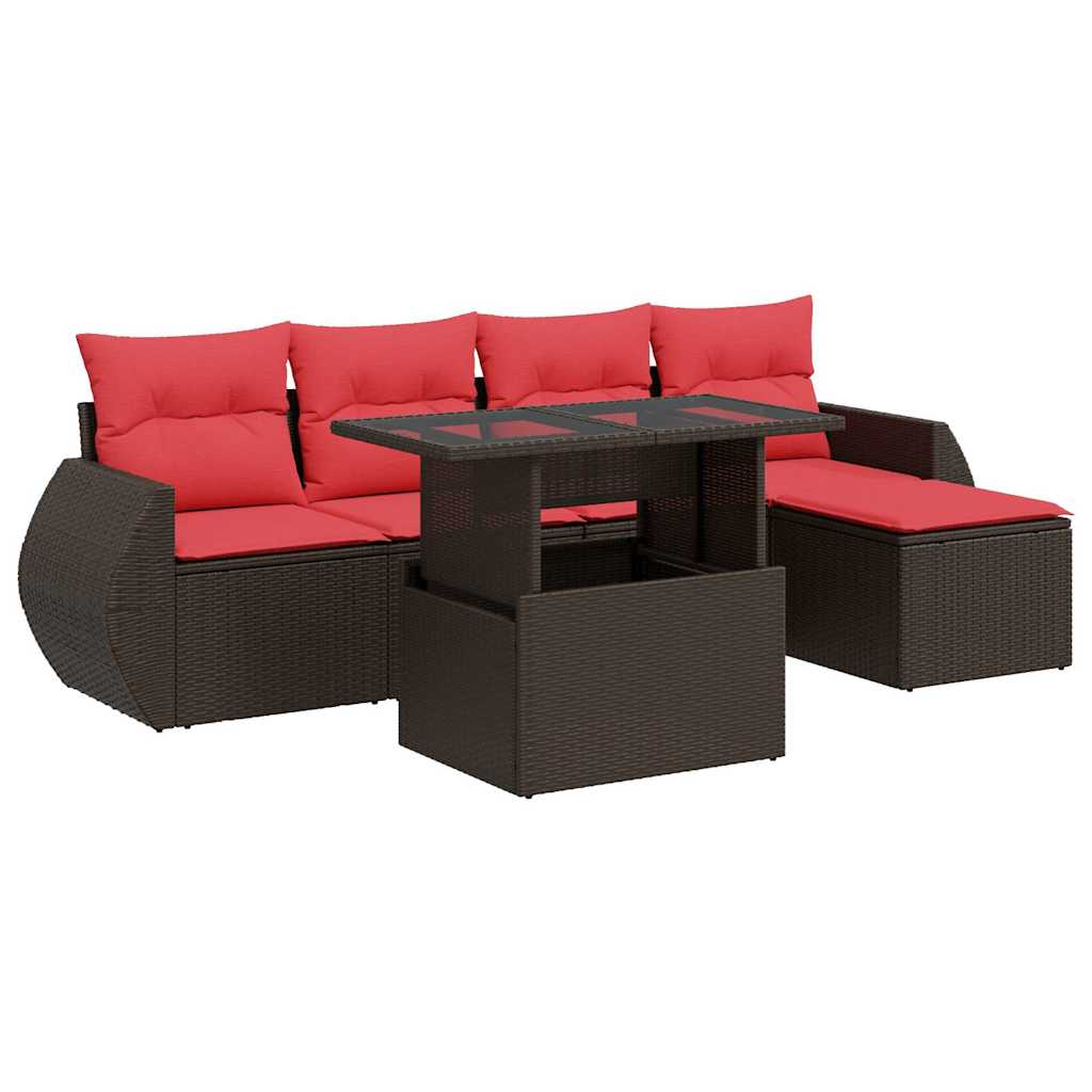6-delige Loungeset met kussens poly rattan acacia bruin – afbeelding 2