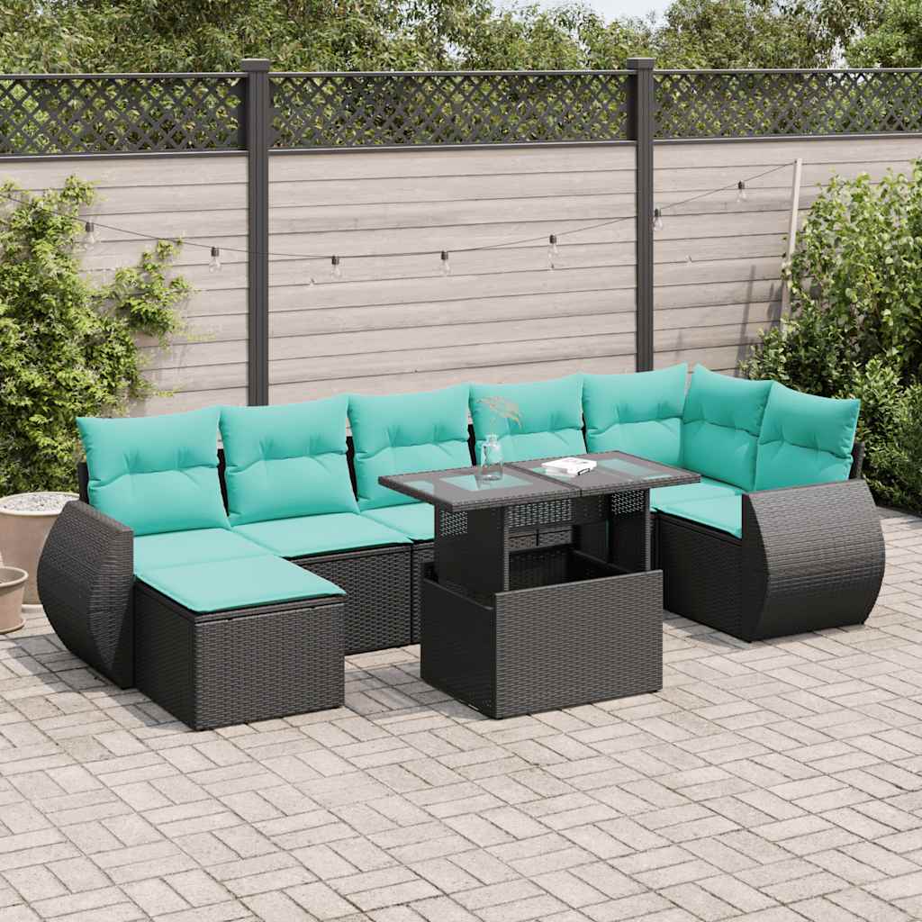 8-delige Loungeset met kussens poly rattan acacia zwart – afbeelding 1