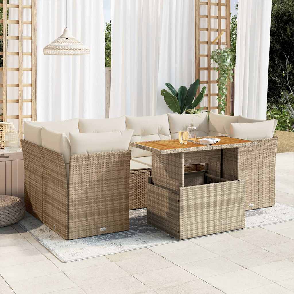 7-delige Loungeset met kussens poly rattan beige – afbeelding 1