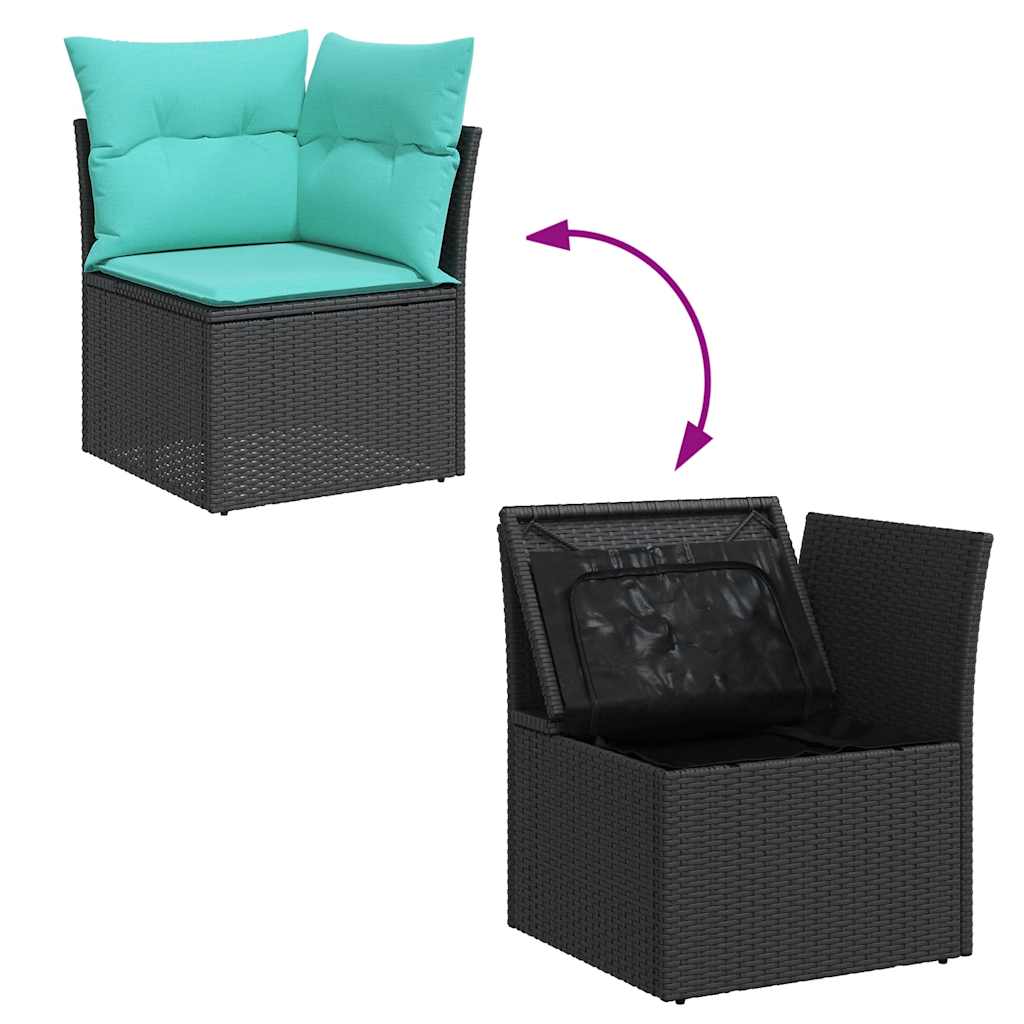 9-delige Loungeset met kussens poly rattan zwart – afbeelding 7