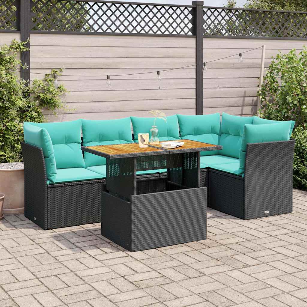 6-delige Loungeset met kussens poly rattan zwart – afbeelding 1