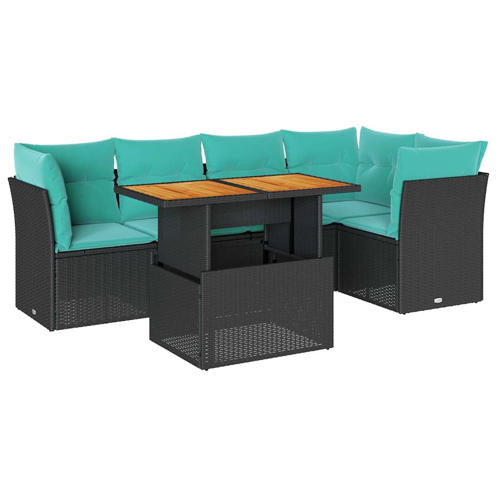 6-delige Loungeset met kussens poly rattan zwart – afbeelding 2
