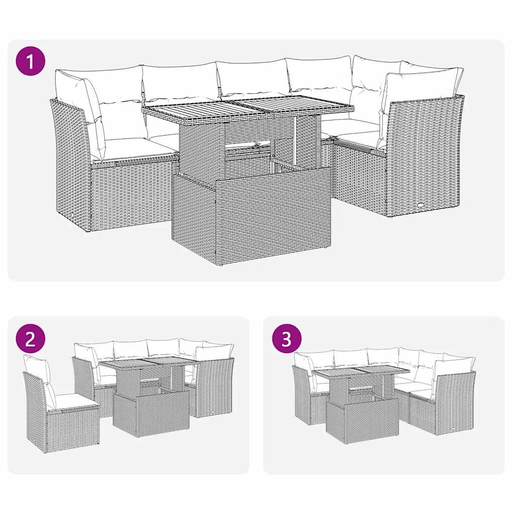 6-delige Loungeset met kussens poly rattan zwart – afbeelding 9