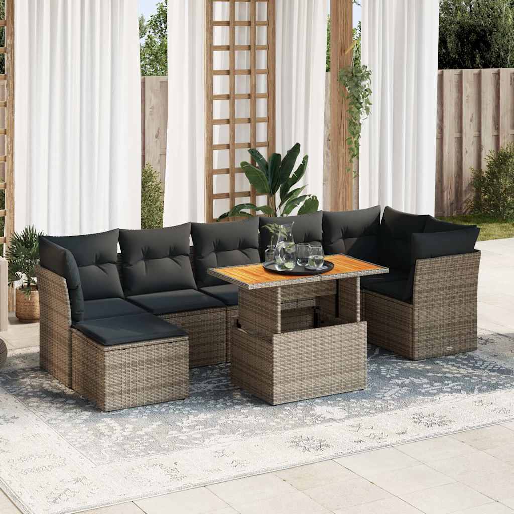 8-delige Loungeset met kussens poly rattan grijs – afbeelding 1