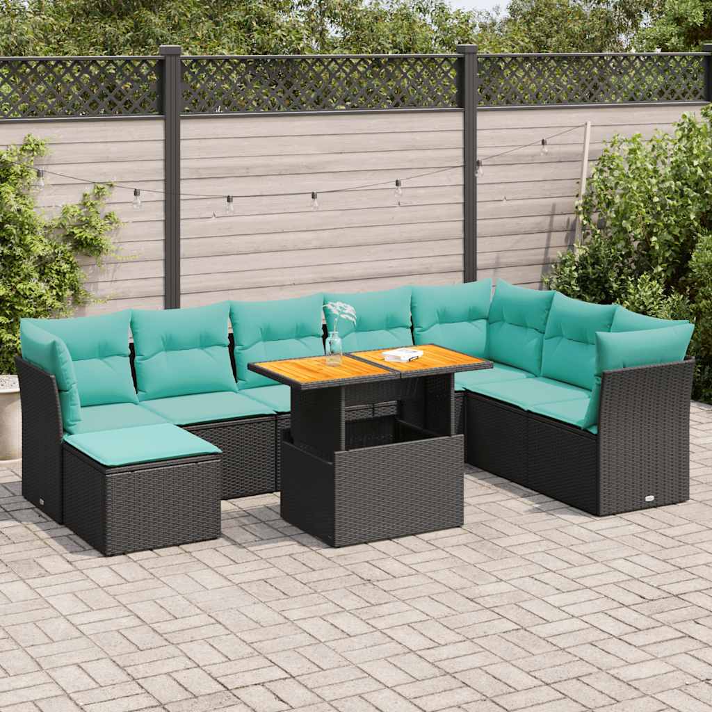 6-delige Loungeset met kussens poly rattan zwart – afbeelding 1