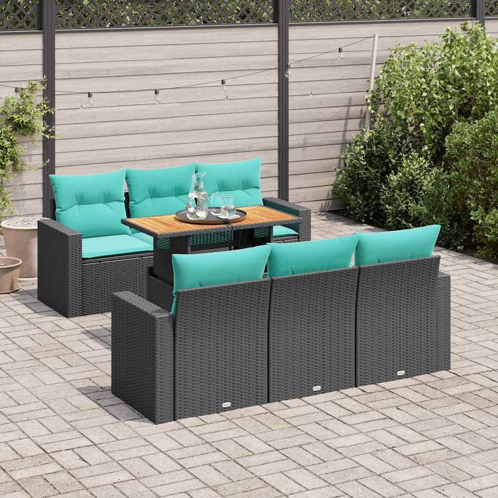 7-delige Loungeset met kussens poly rattan zwart – afbeelding 1