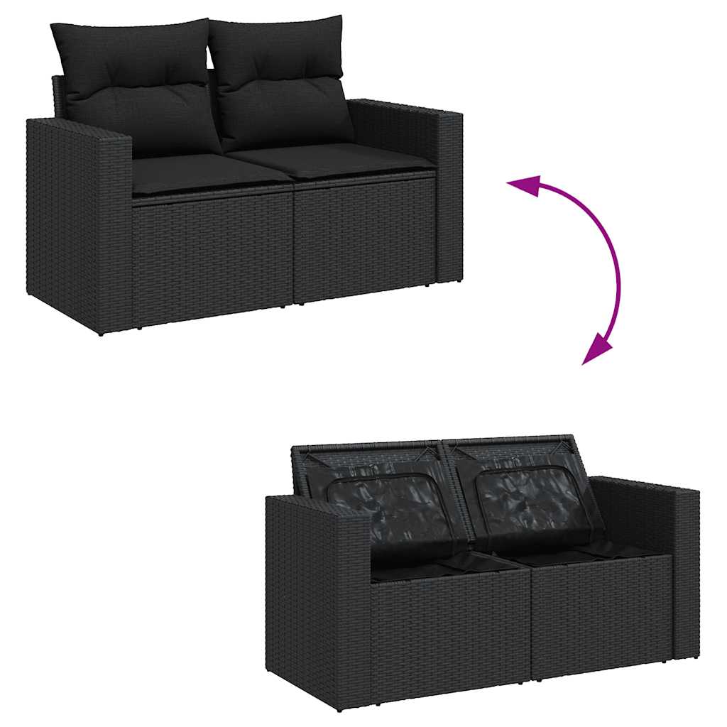 8-delige Loungeset met kussens poly rattan zwart – afbeelding 7