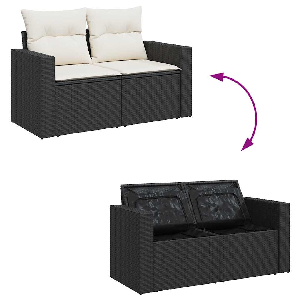 8-delige Loungeset met kussens poly rattan zwart – afbeelding 10