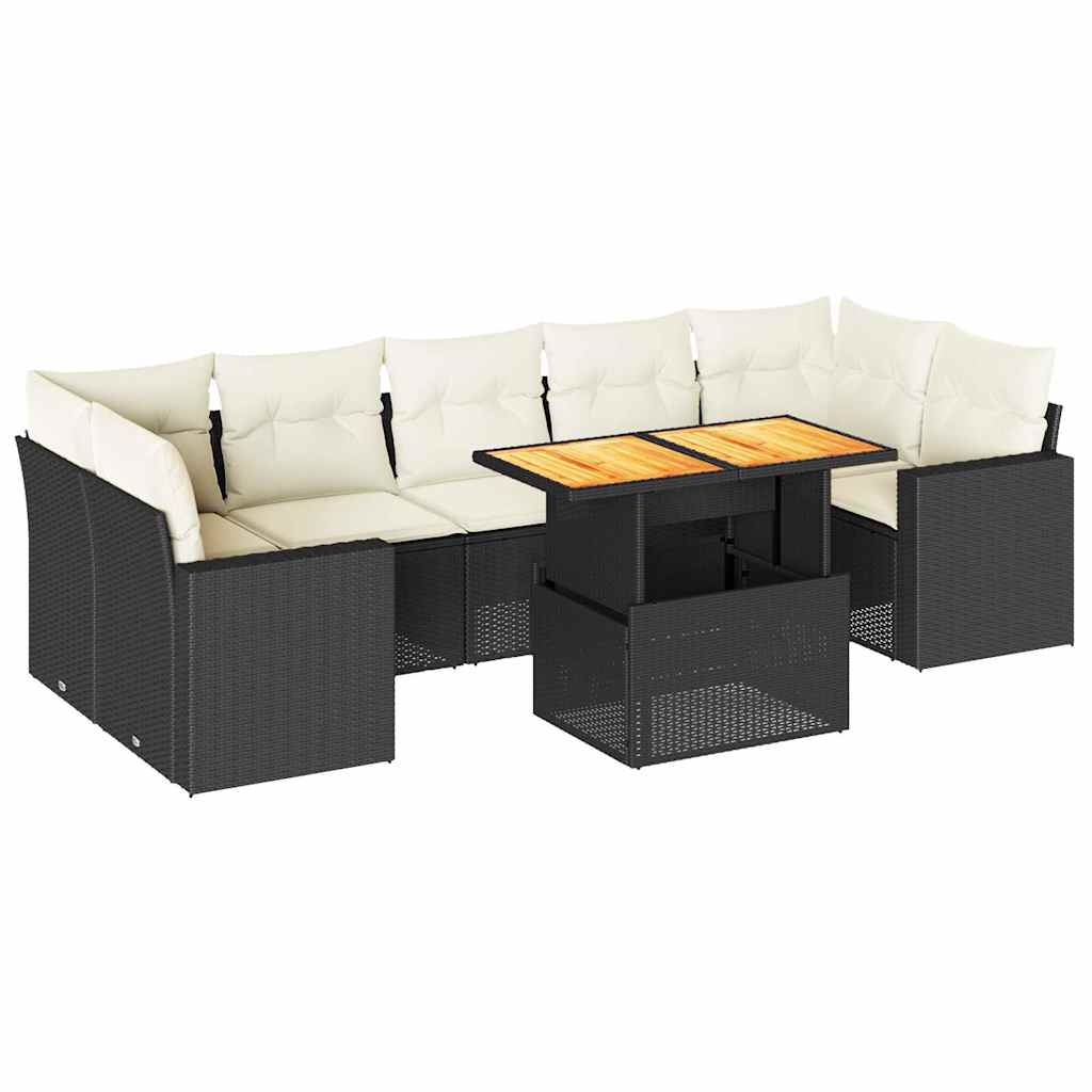8-delige Loungeset met kussens poly rattan zwart – afbeelding 2