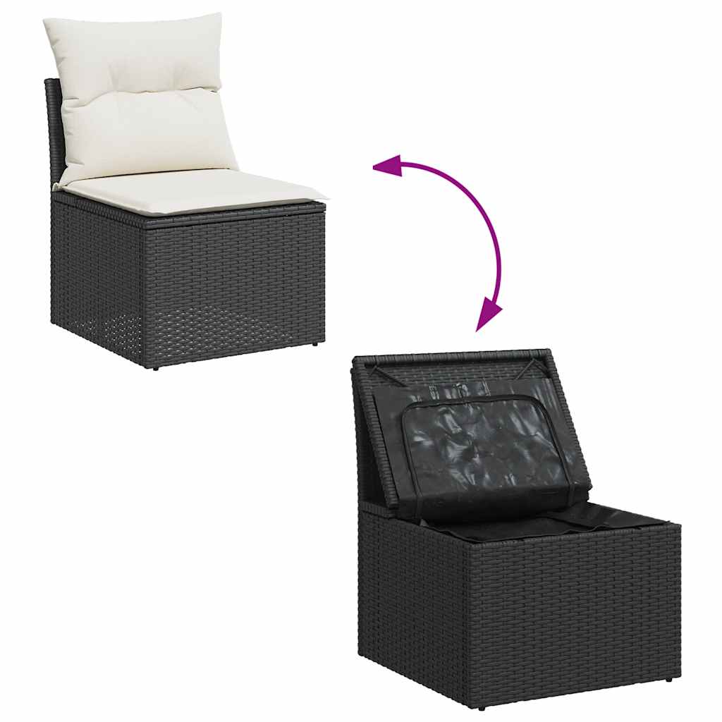 8-delige Loungeset met kussens poly rattan zwart – afbeelding 7