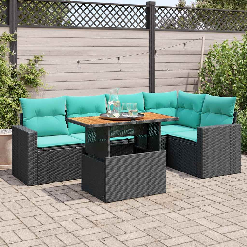 6-delige Loungeset met kussens poly rattan zwart – afbeelding 1