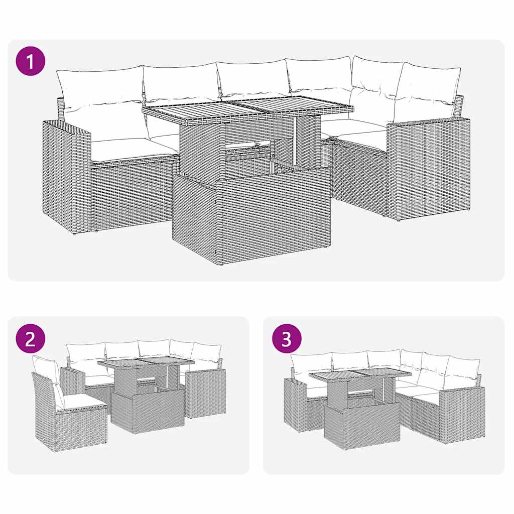 6-delige Loungeset met kussens poly rattan zwart – afbeelding 11