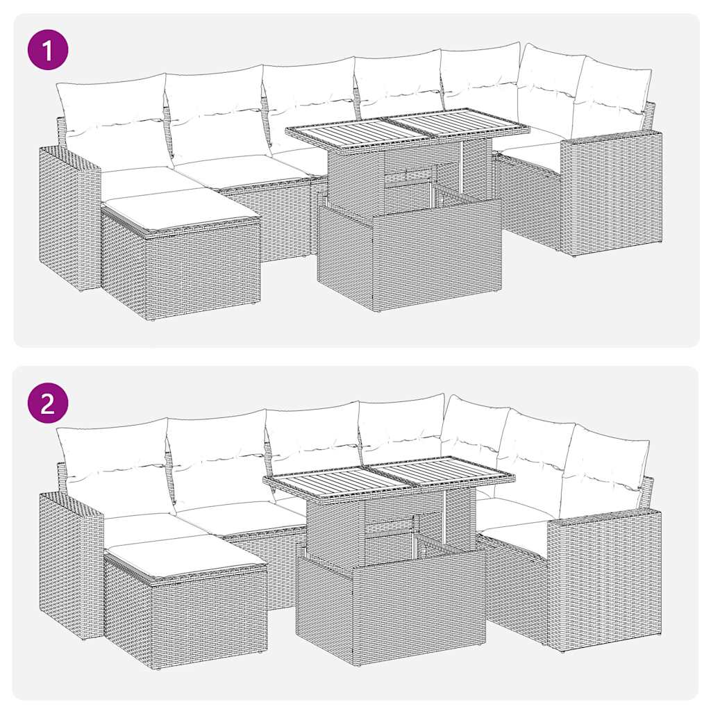 8-delige Loungeset met kussens poly rattan zwart – afbeelding 12