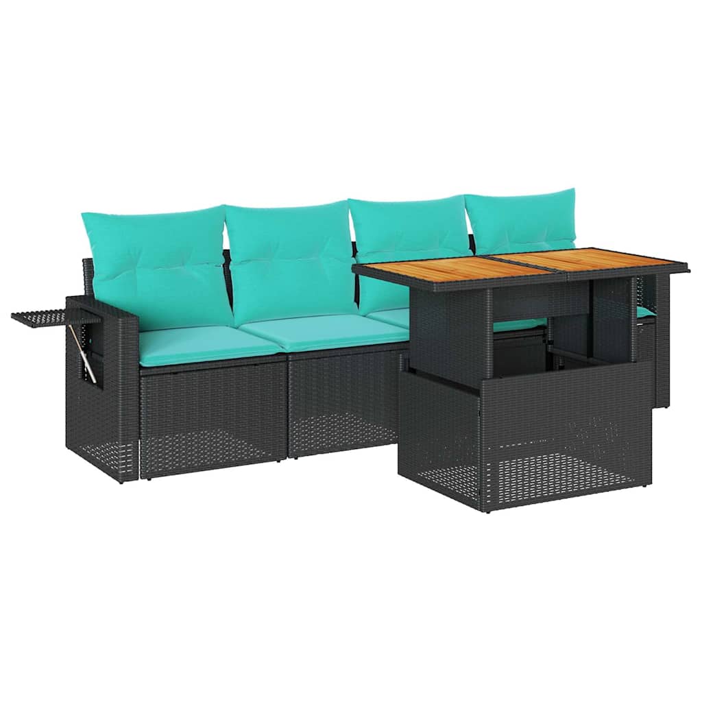 5-delige Loungeset met kussens poly rattan zwart – afbeelding 2