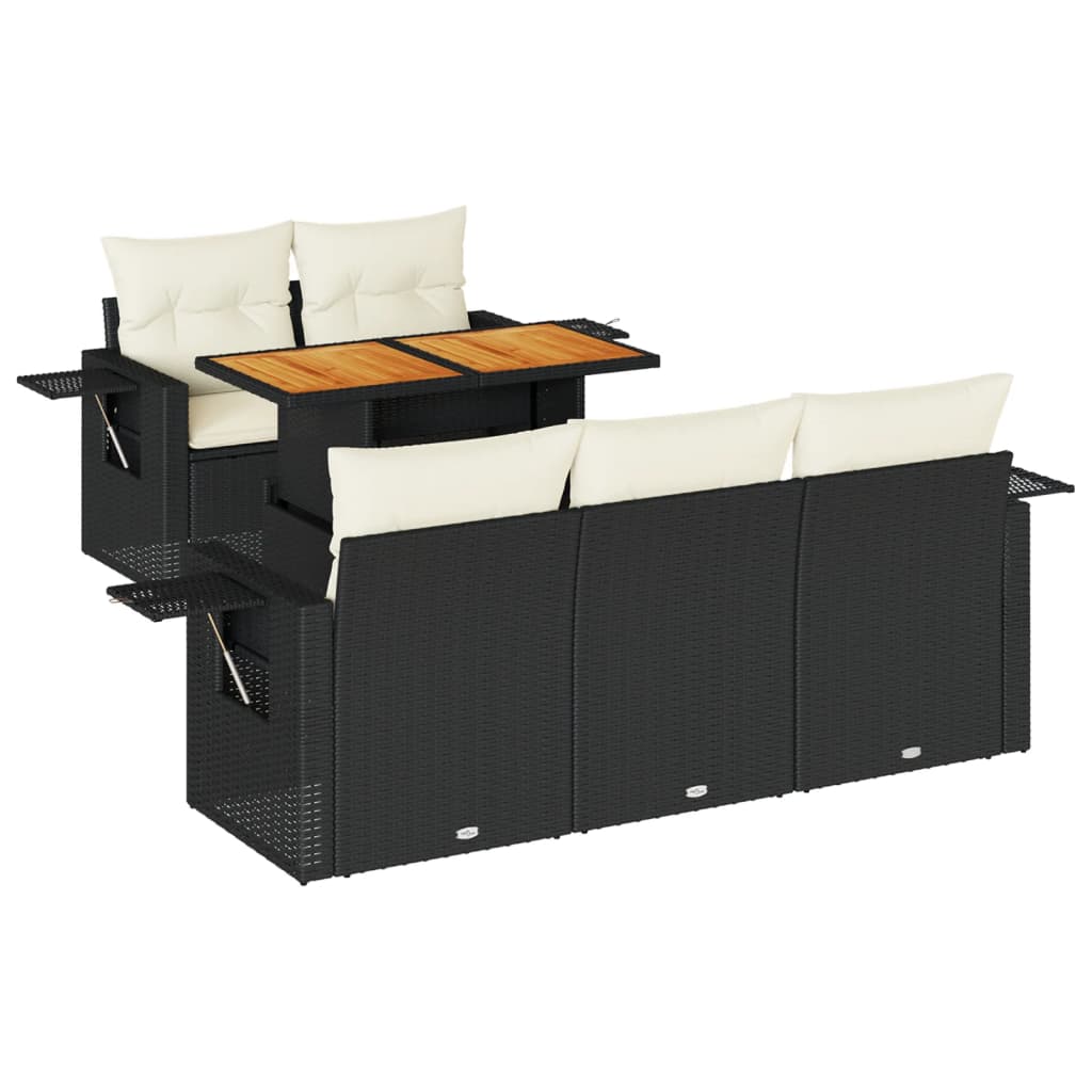 6-delige Loungeset met kussens poly rattan zwart – afbeelding 2