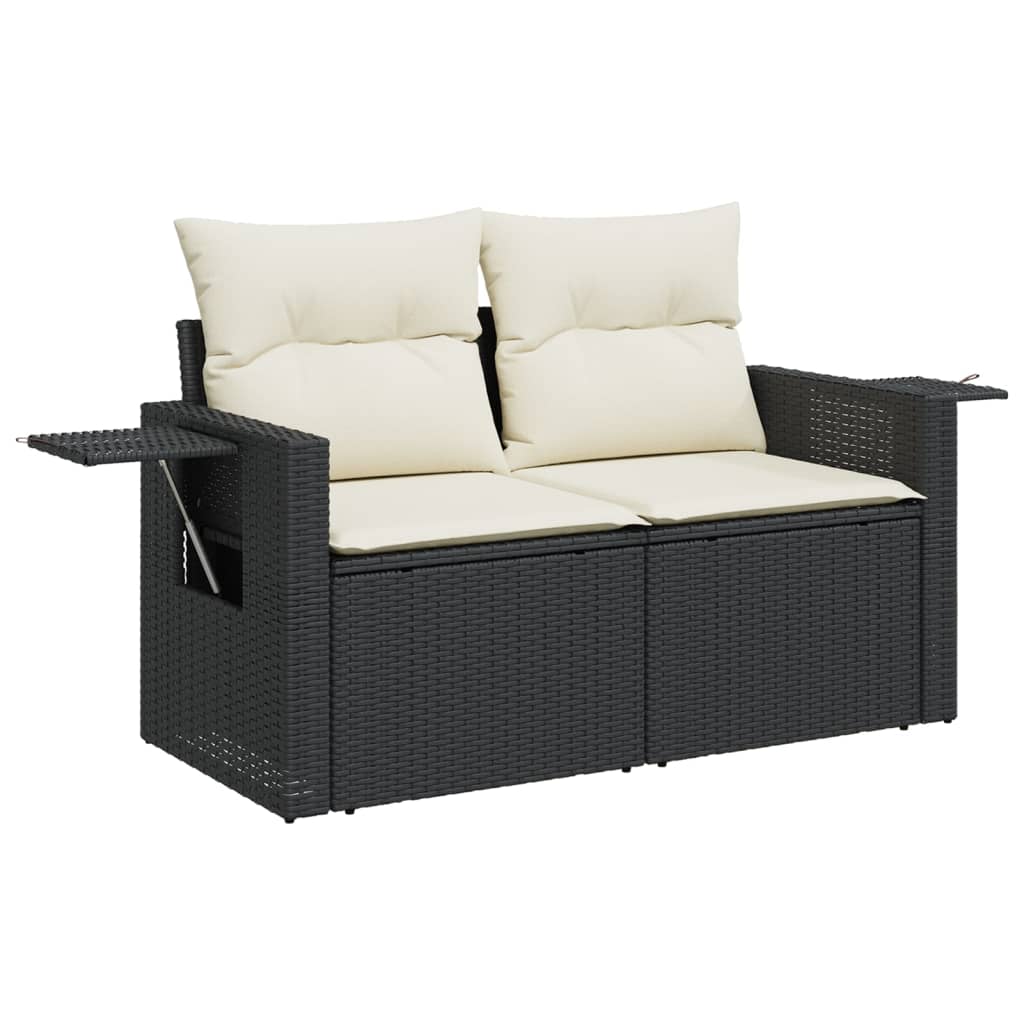 6-delige Loungeset met kussens poly rattan zwart – afbeelding 4