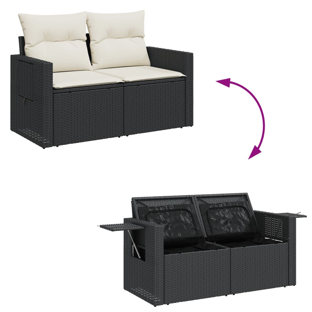 6-delige Loungeset met kussens poly rattan zwart – afbeelding 5