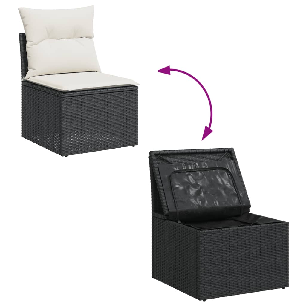 6-delige Loungeset met kussens poly rattan zwart – afbeelding 7