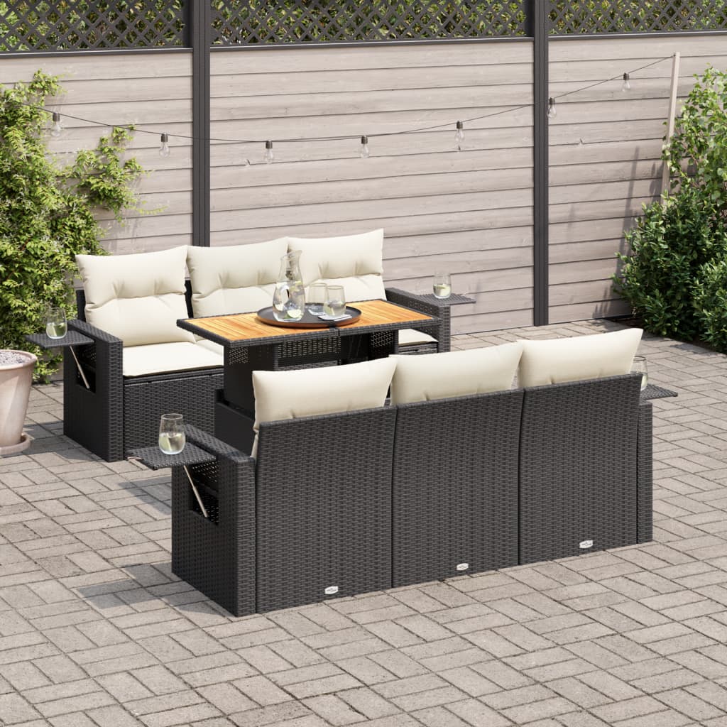 7-delige Loungeset met kussens poly rattan zwart – afbeelding 1