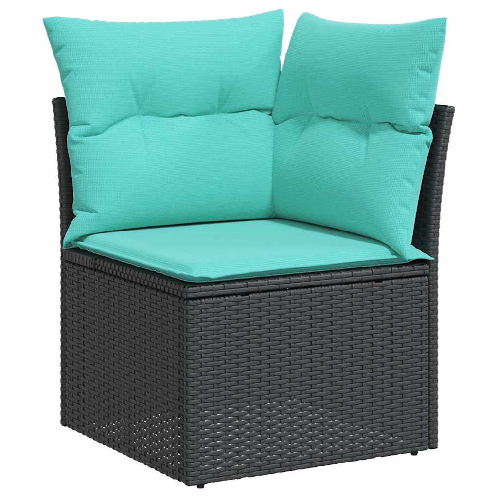 8-delige Loungeset met kussens poly rattan zwart – afbeelding 4