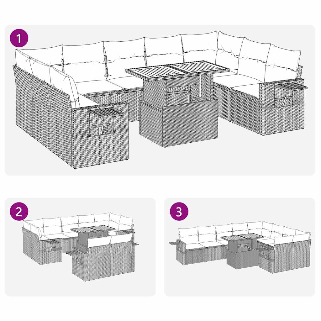 10-delige Loungeset met kussens poly rattan zwart – afbeelding 12