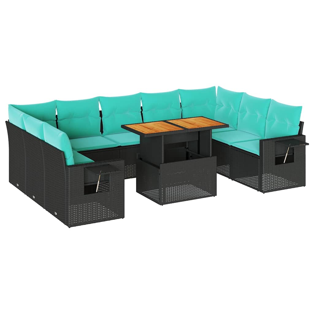 10-delige Loungeset met kussens poly rattan zwart – afbeelding 2