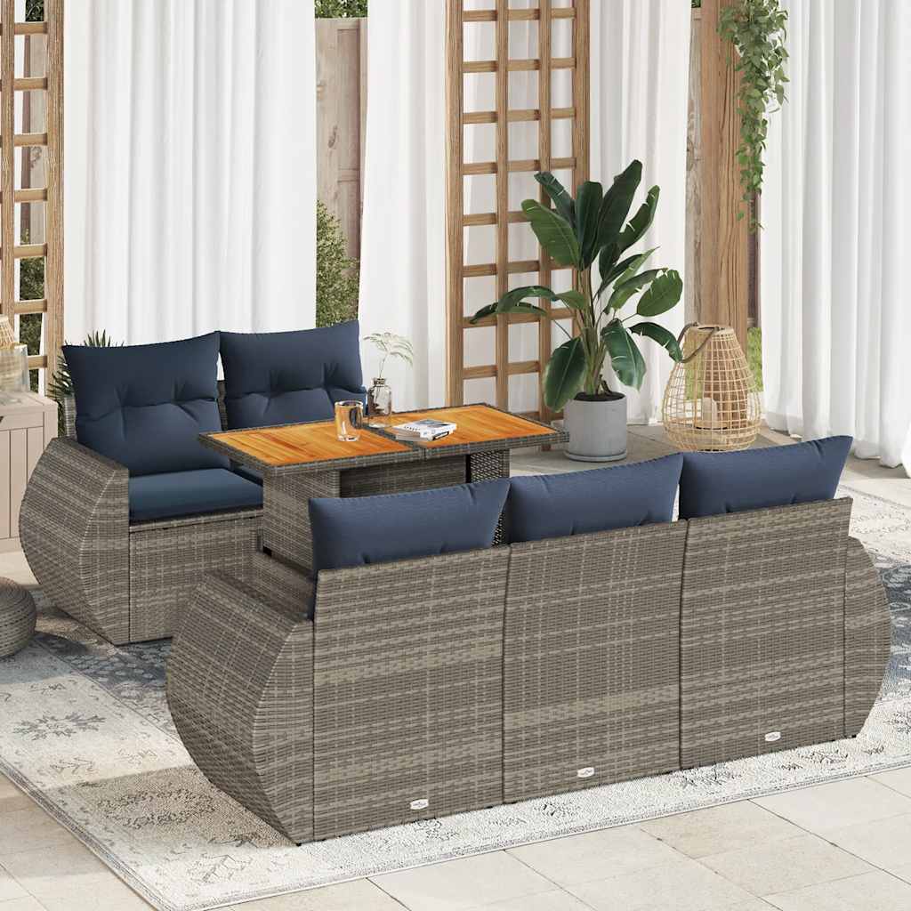 6-delige Loungeset met kussens poly rattan grijs – afbeelding 1