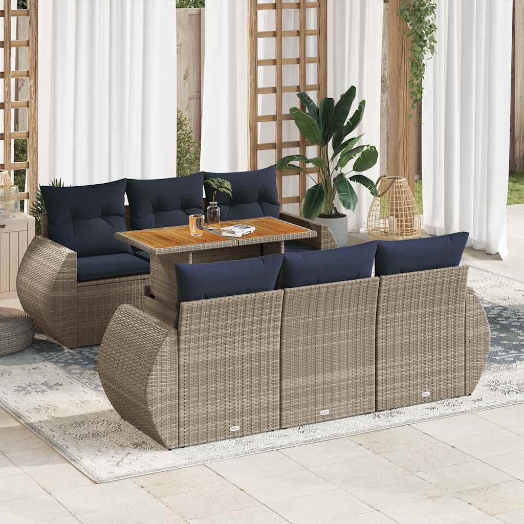 7-delige Loungeset met kussens poly rattan grijs – afbeelding 1