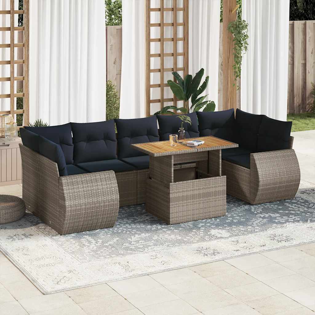 8-delige Loungeset met kussens poly rattan grijs – afbeelding 1