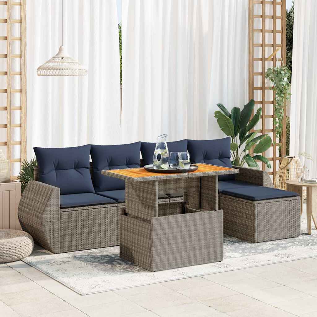 6-delige Loungeset met kussens poly rattan grijs – afbeelding 1