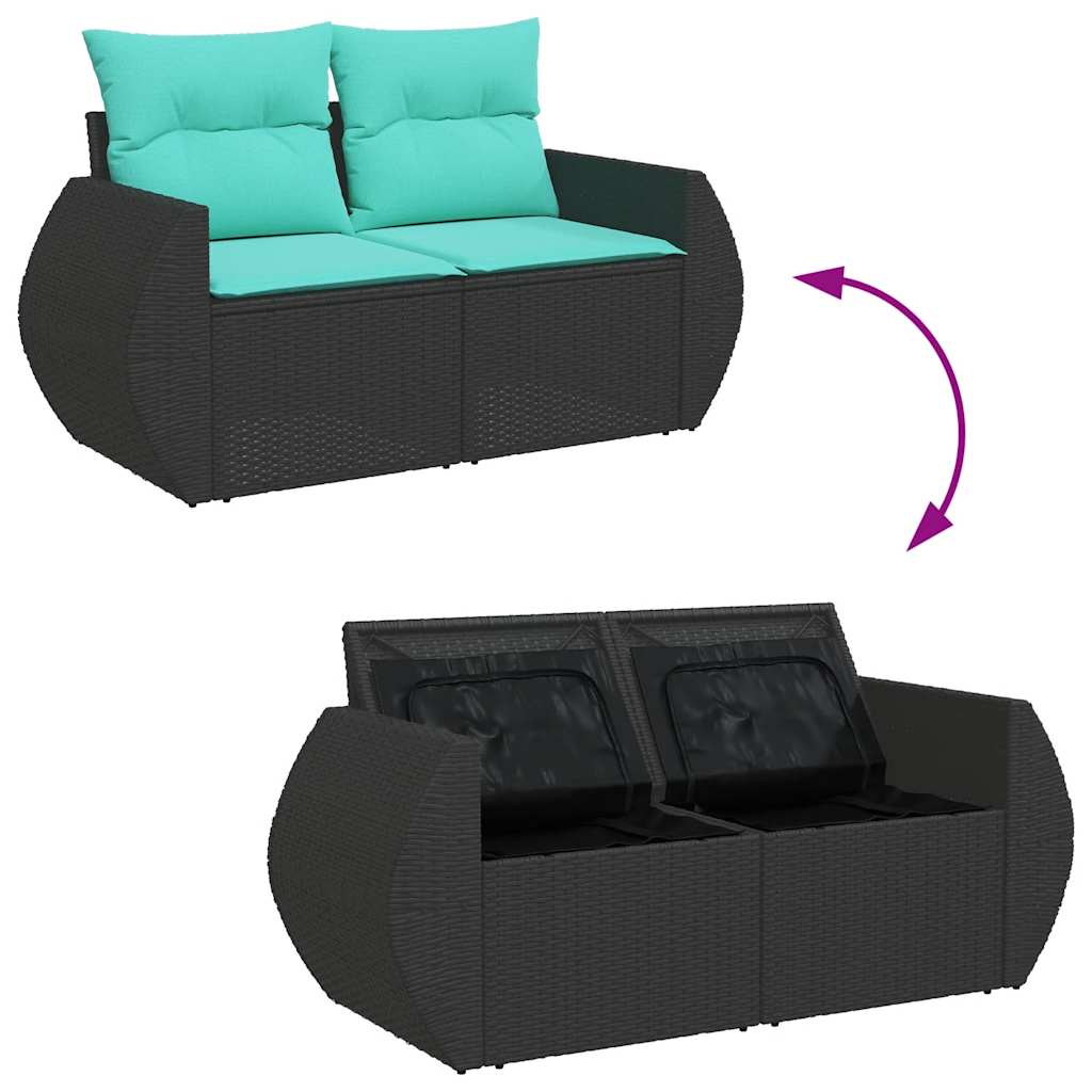 5-delige Loungeset met kussens poly rattan zwart – afbeelding 9