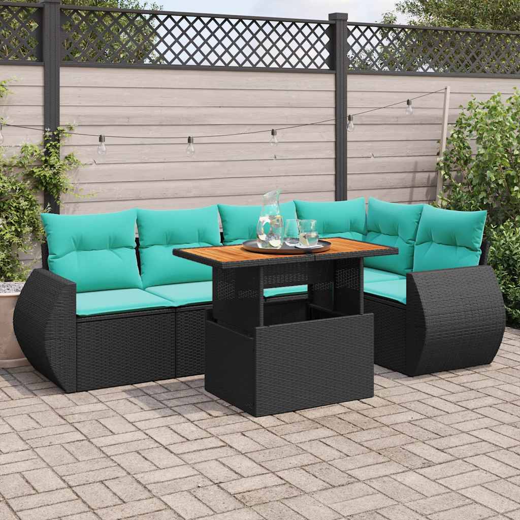 6-delige Loungeset met kussens poly rattan zwart – afbeelding 1