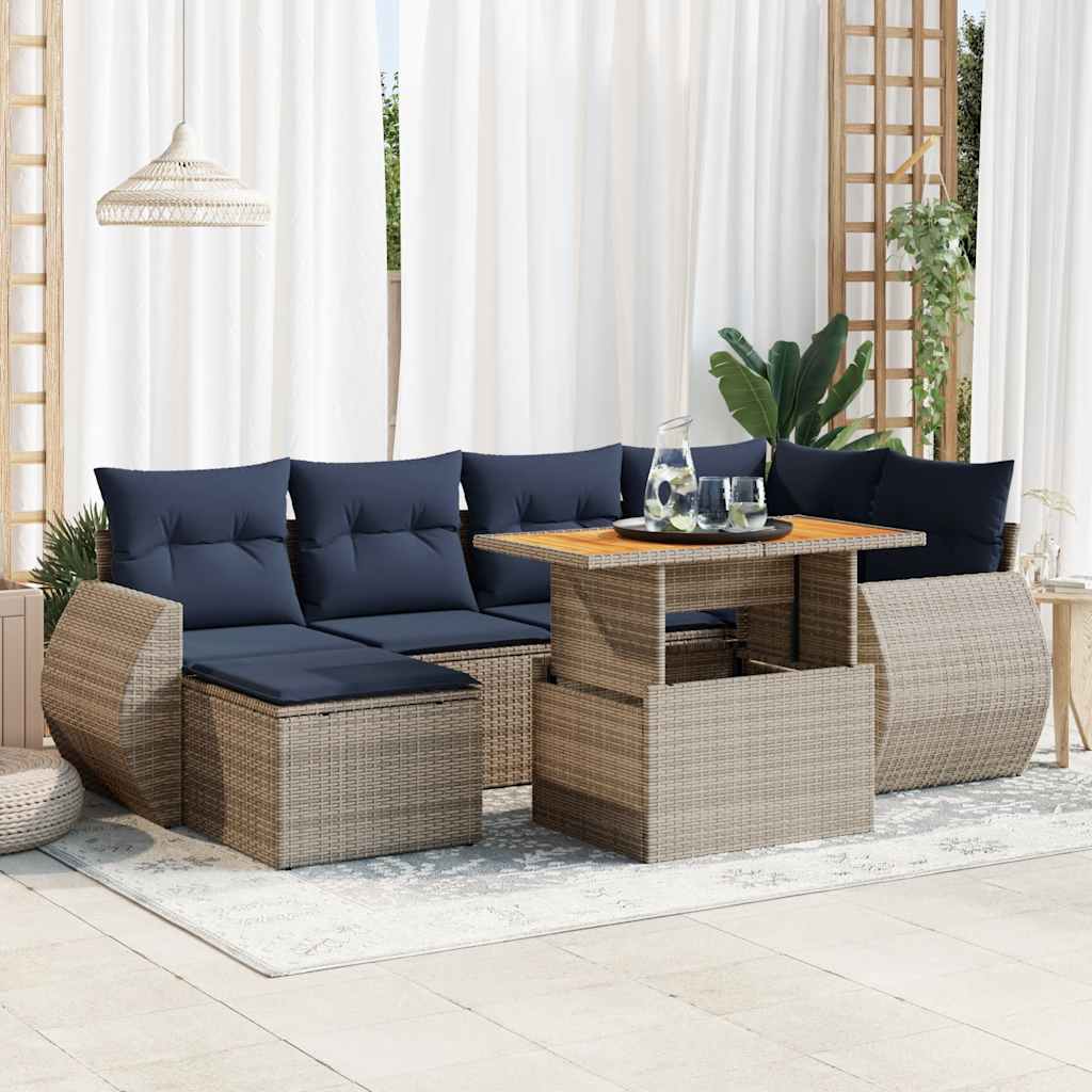 7-delige Loungeset met kussens poly rattan grijs – afbeelding 1